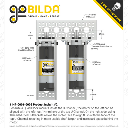 Threaded Steel L-Bracket (5 Hole) - 4 Pack