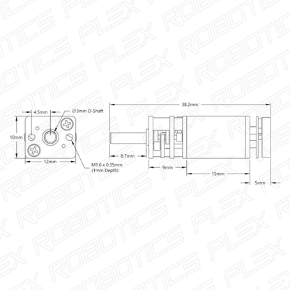 Premium N20 Gear Motor (298:1 Ratio, 90 RPM - 4900 RPM, with Encoder)