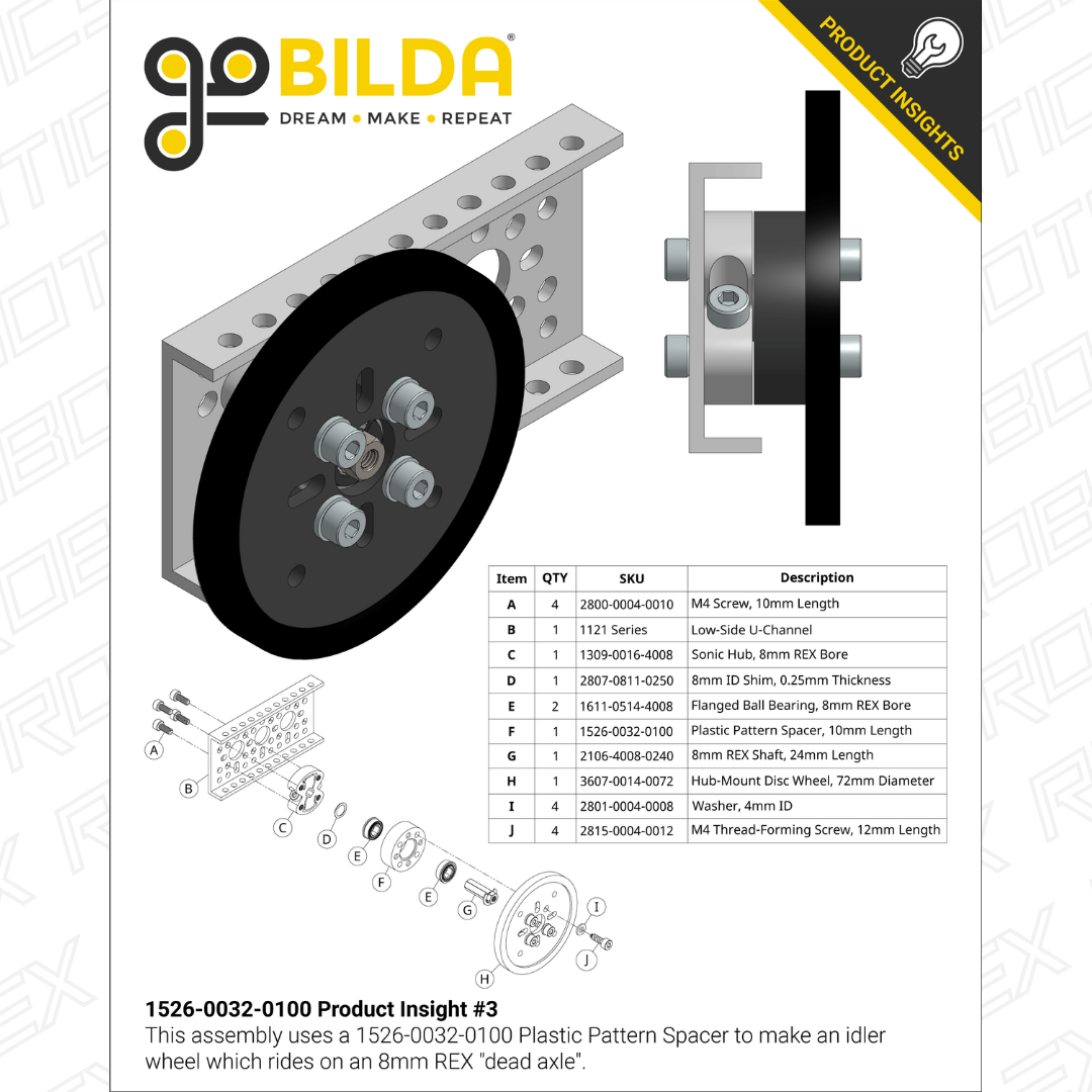 1526 Series 32mm OD Plastic Pattern Spacer (10mm Length) - 2 Pack