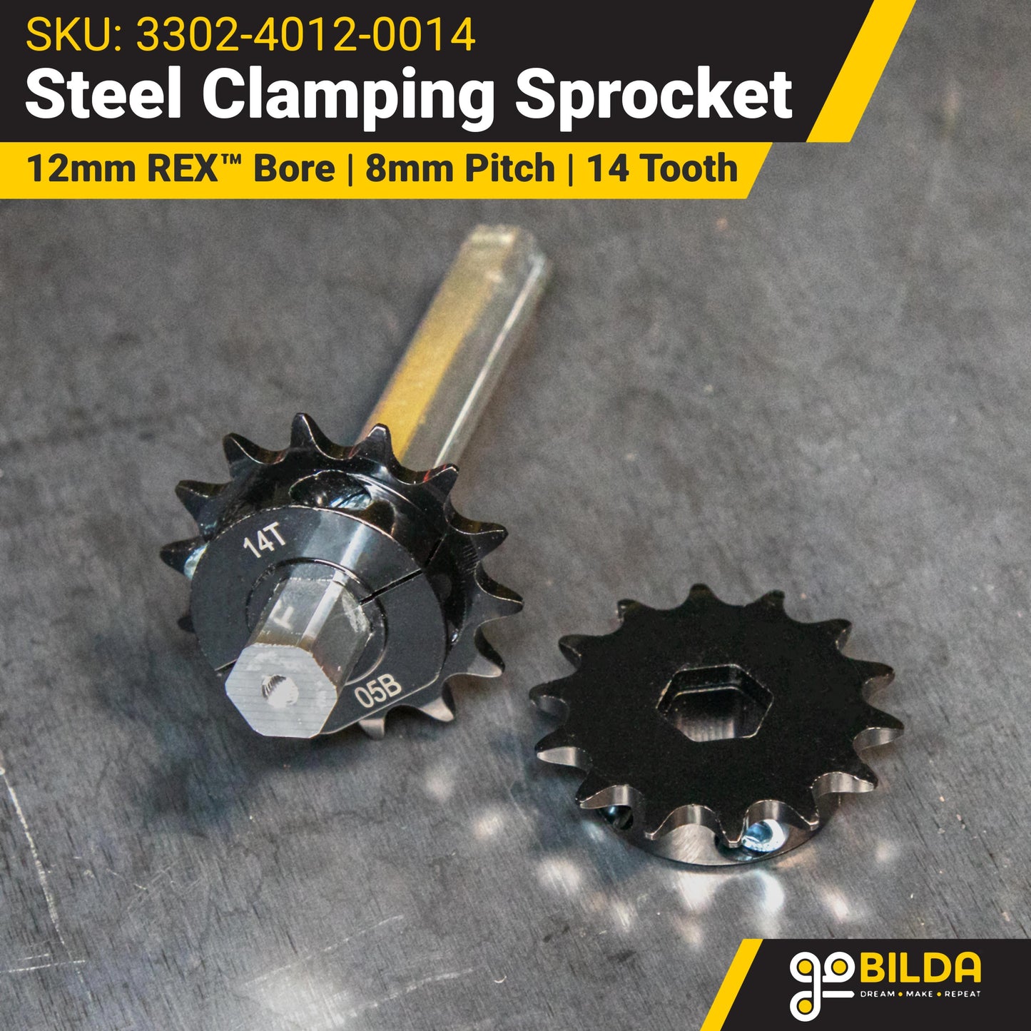 8mm Pitch Steel Clamping Sprocket (12mm REX™ Bore, 14 Tooth)