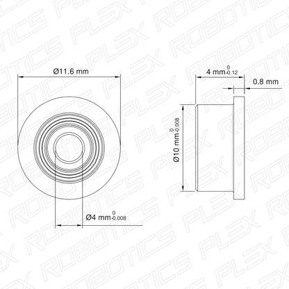 Rulment cu Flansa MF104ZZ (ID = 4mm, OD = 10mm, W = 4mm)