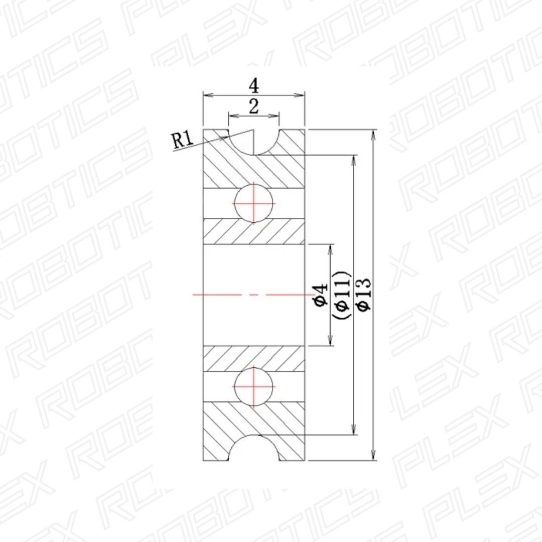 U604ZZ U-Groove Bearing (ID = 4mm, OD = 13mm, W = 4mm)