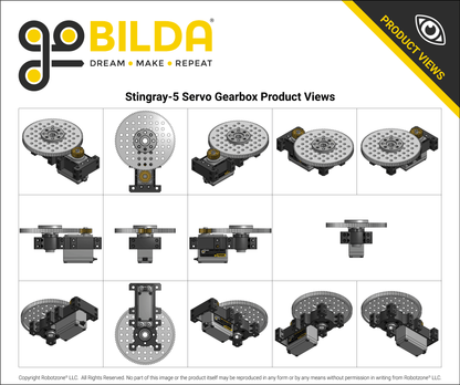 Stingray-5 Servo Gearbox (0.85 sec/60°, 12 RPM, 1750 oz-in Torque, 360° Rotation)