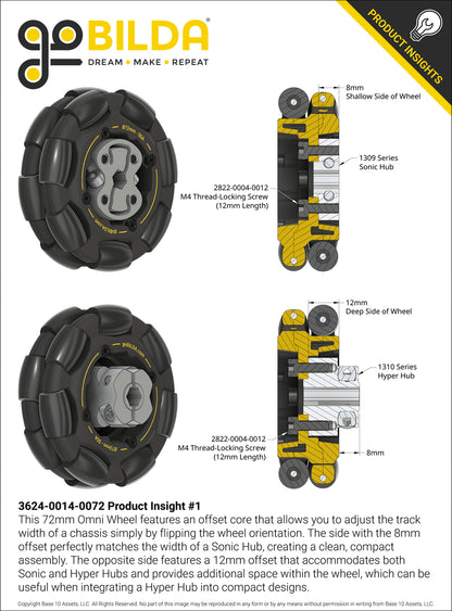 72mm Omni Wheel (14mm Bore, 50A Durometer)