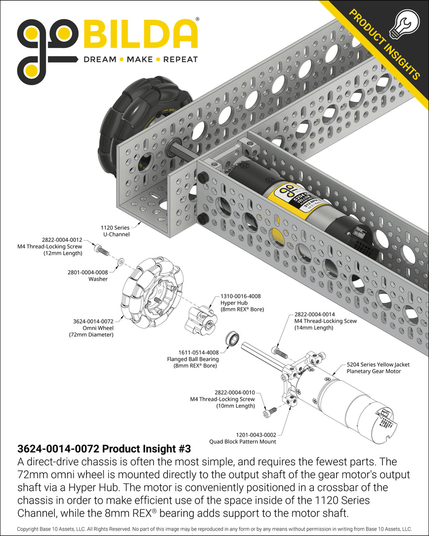 72mm Omni Wheel (14mm Bore, 50A Durometer)
