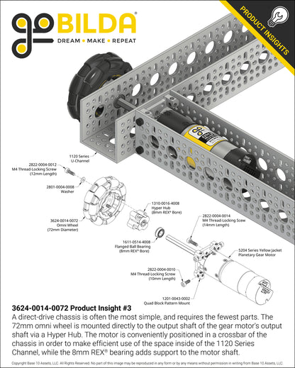 72mm Omni Wheel (14mm Bore, 50A Durometer)