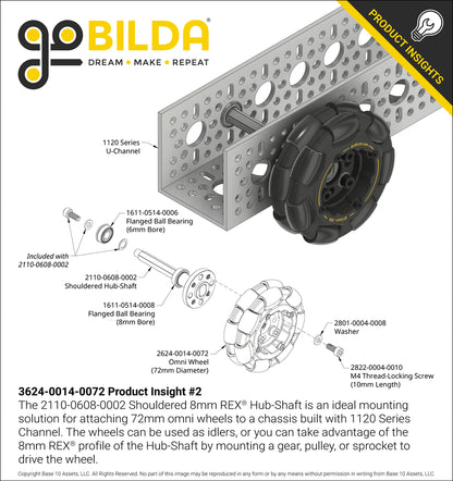 72mm Omni Wheel (14mm Bore, 50A Durometer)