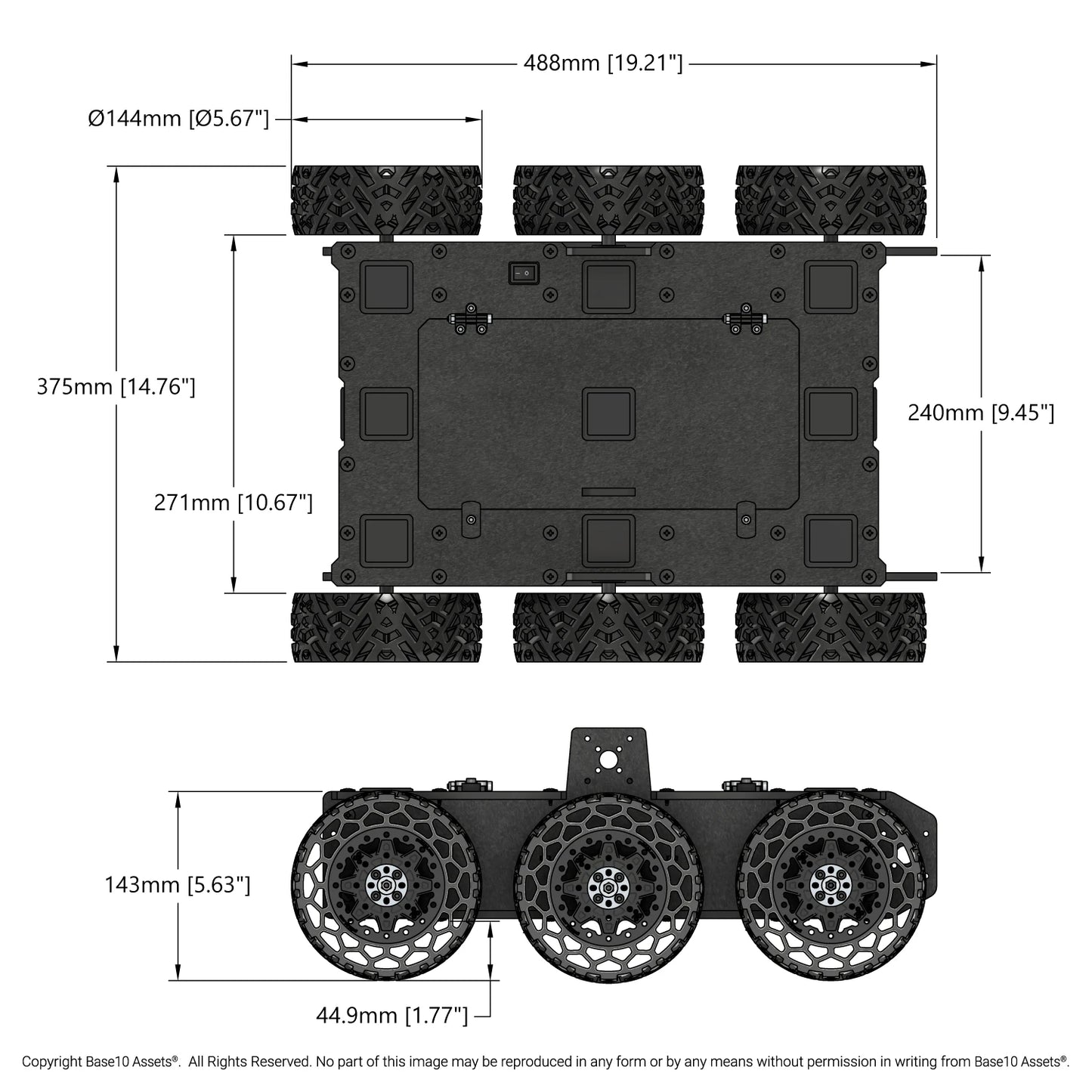 Overlander-6 All-Terrain Robot Platform (25lb Payload, 3.8mph) (Without Battery & Charger)