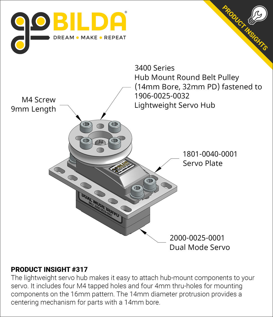 3400 Series Hub Mount Round Belt Pulley (14mm Bore)